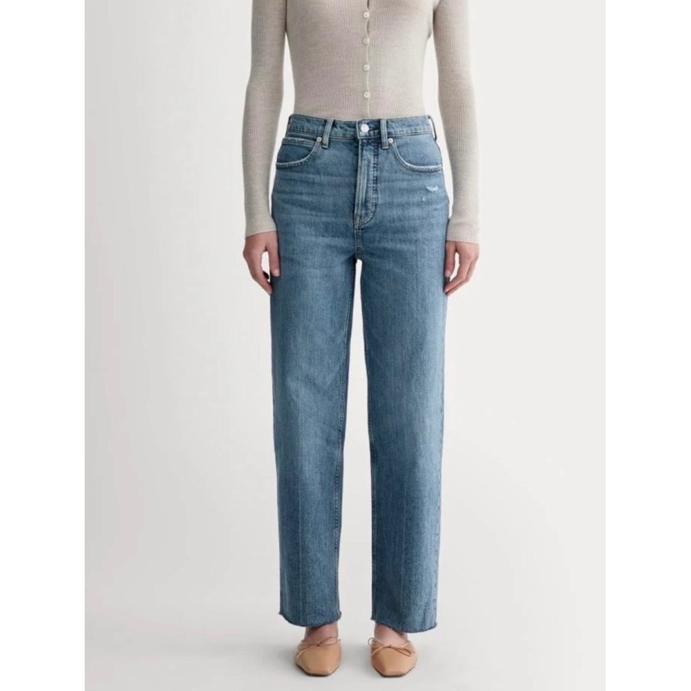 Everlane Womens The Way-High Jean Medium Wash Straight Leg Raw Hem Denim 26R